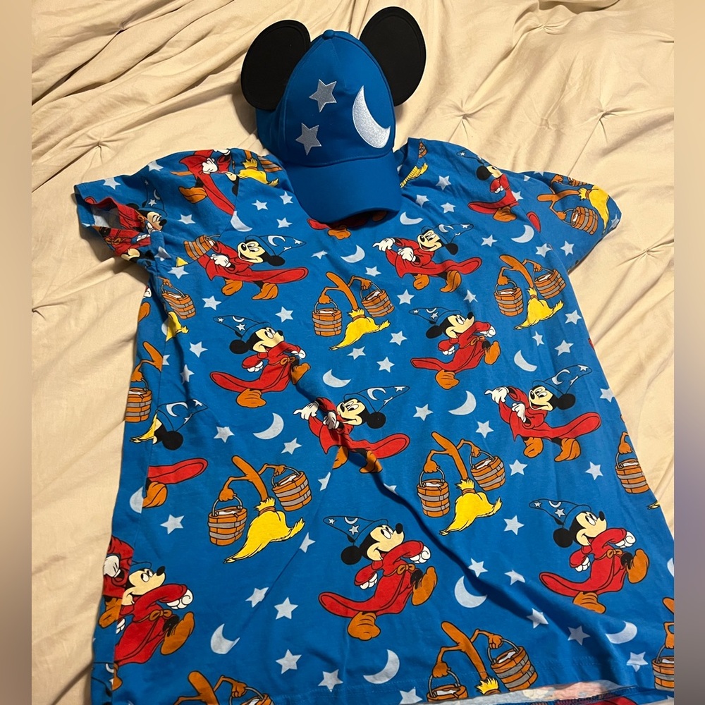 Cake worthy xlarge shirt and matching hat  sorcerer mickey